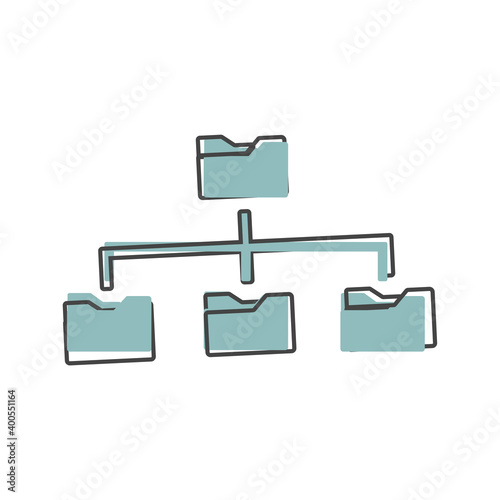 Vector icon file system organization on a computer. Folder tree on cartoon style on white isolated background.