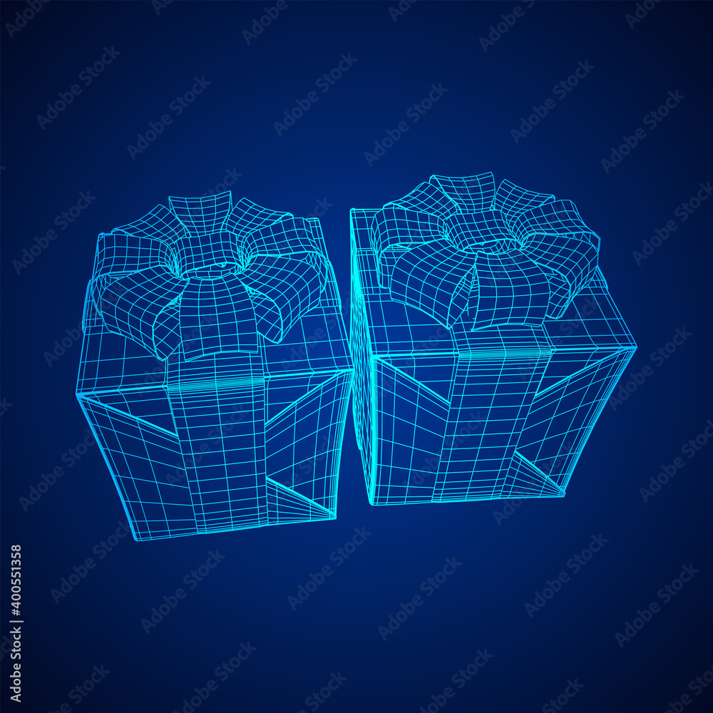 Obraz premium Gift Box with ribbon wireframe