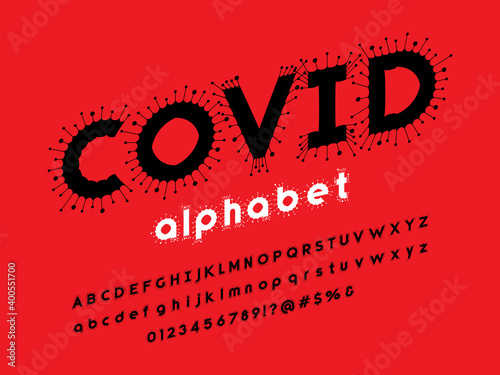 Virus infectious disease style alphabet design with uppercase. lowercase, numbers and symbols