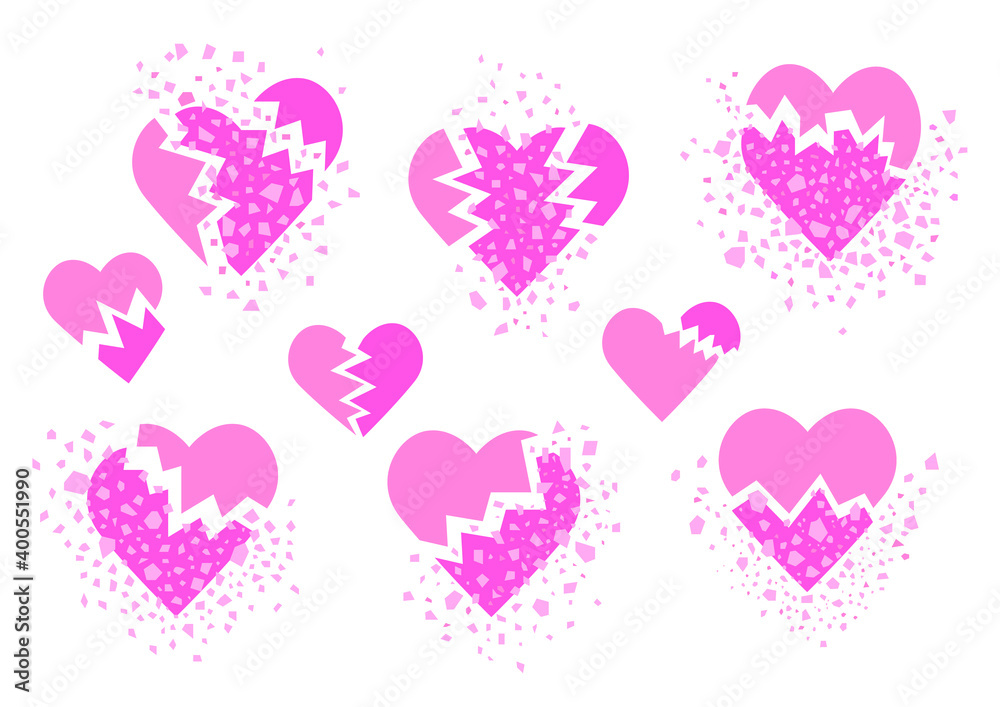  broken heart pink isolated on white background design illustration vector