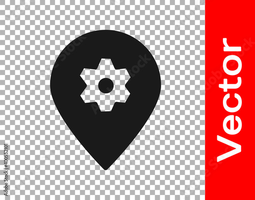 Black Location with car service icon isolated on transparent background. Auto mechanic service. Repair service auto mechanic. Vector Illustration.