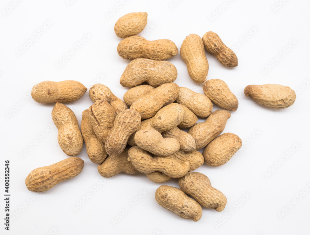bunch of ecological peanuts on a white background bunch of ecological peanuts on a white background