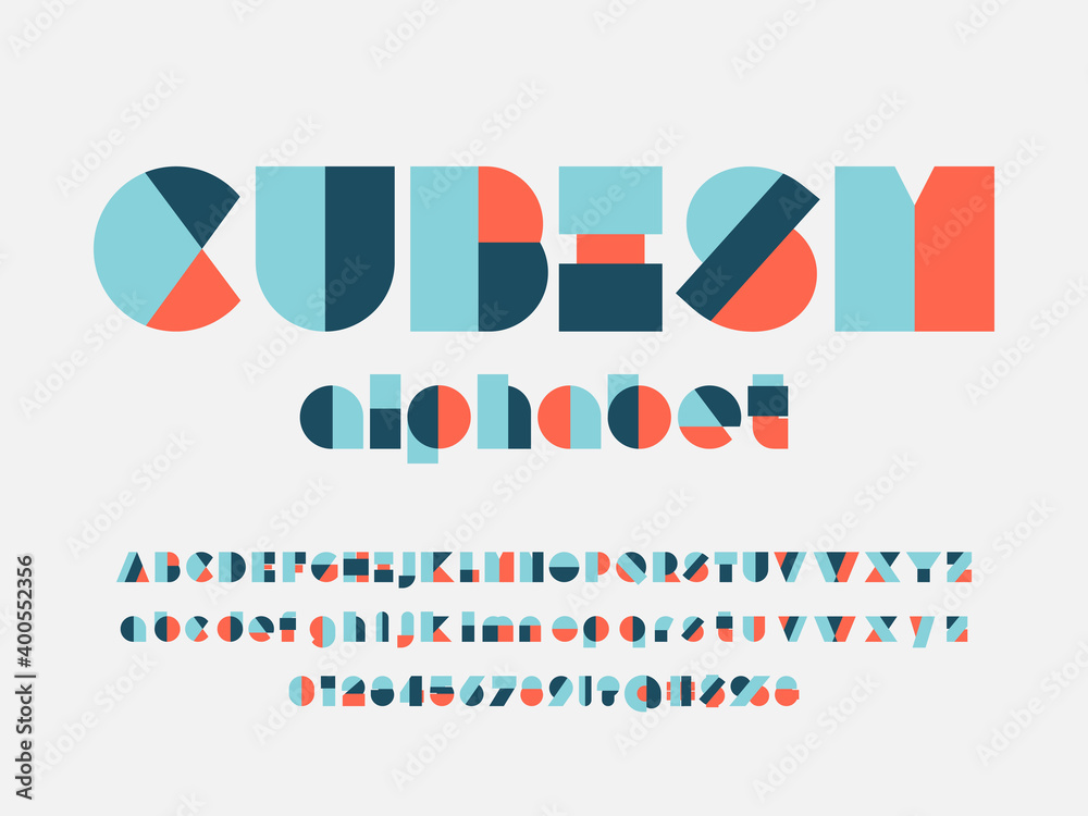 Vector of modern abstract alphabet design uppercase, lowercase, numbers and symbols