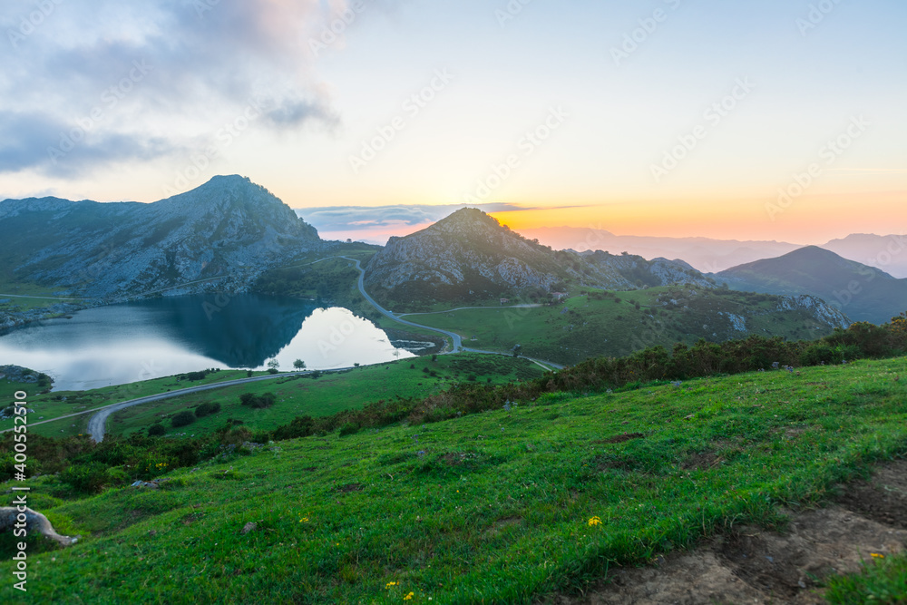views of Sunset of national park peaks of europe