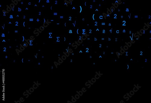 Dark BLUE vector texture with mathematic symbols.