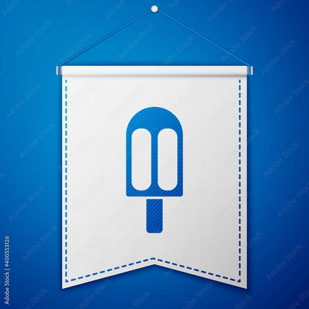 Blue Ice cream icon isolated on blue background. Sweet symbol. White pennant template. Vector Illustration. Blue Ice cream icon isolated on blue background. Sweet symbol. White pennant template. Vector Illustration.