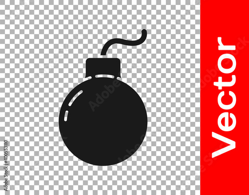 Black Bomb ready to explode icon isolated on transparent background. Vector Illustration.