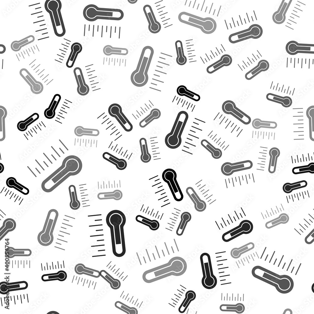 Black Meteorology thermometer measuring icon isolated seamless pattern on white background. Thermometer equipment showing hot or cold weather. Vector. Black Meteorology thermometer measuring icon isolated seamless pattern on white background. Thermometer equipment showing hot or cold weather. Vector.