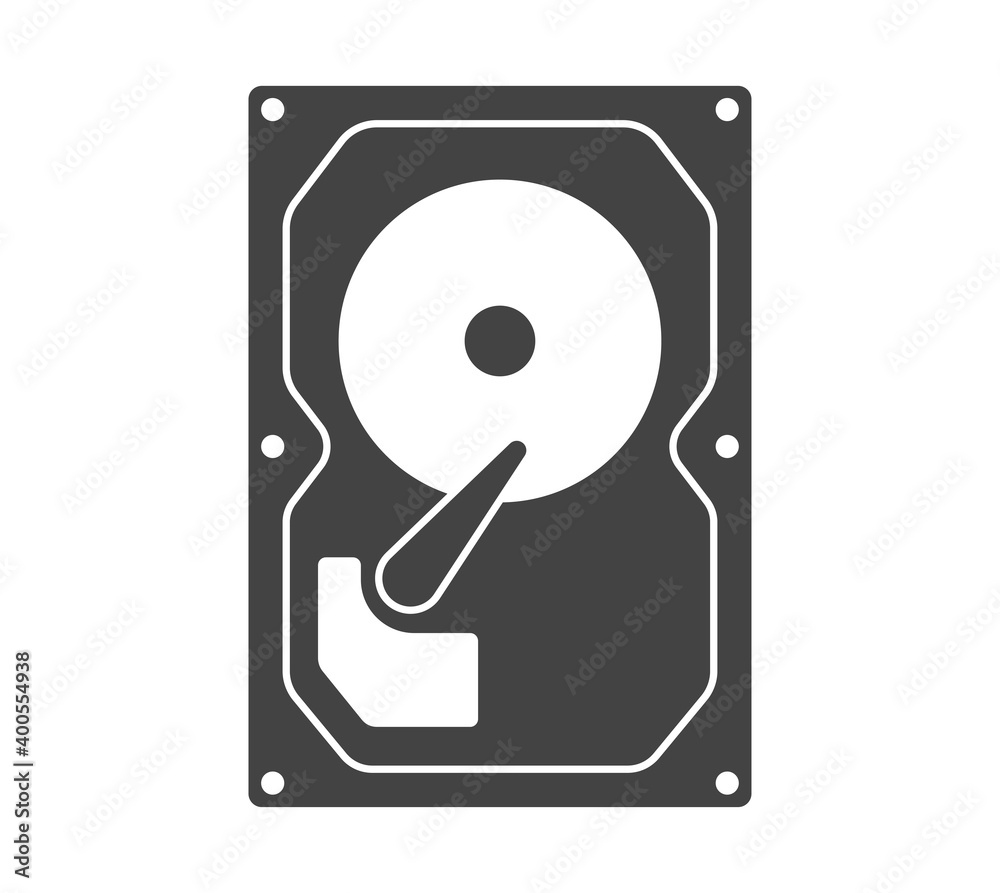 Hard disk drive bold black silhouette icon isolated on white. HDD, fixed computer hardware. Hard disk drive bold black silhouette icon isolated on white. HDD, fixed computer hardware.