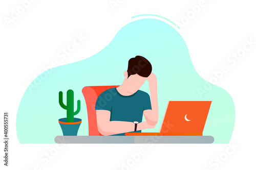A man work from home using laptop while chasing deadlines