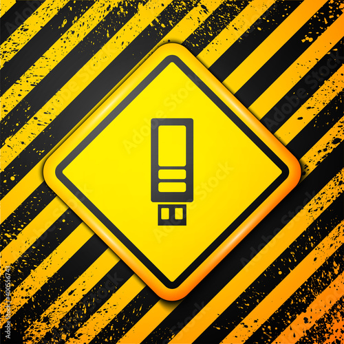 Black USB flash drive icon isolated on yellow background. Warning sign. Vector.