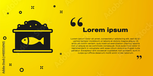 Black Tin can with caviar icon isolated on yellow background. Vector.