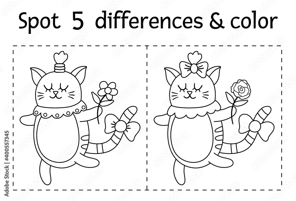 Saint Valentine day find differences game for children. Holiday black ...