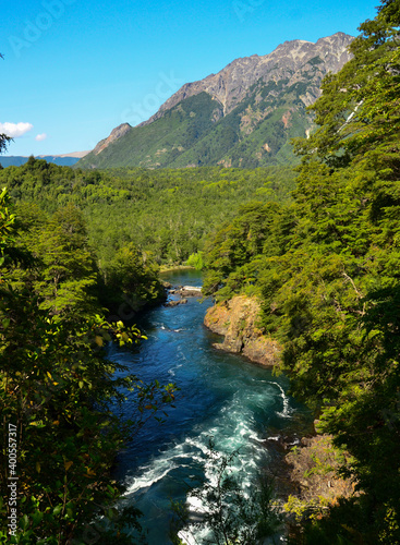 landscape of river and mountains, nahuel huapi national park