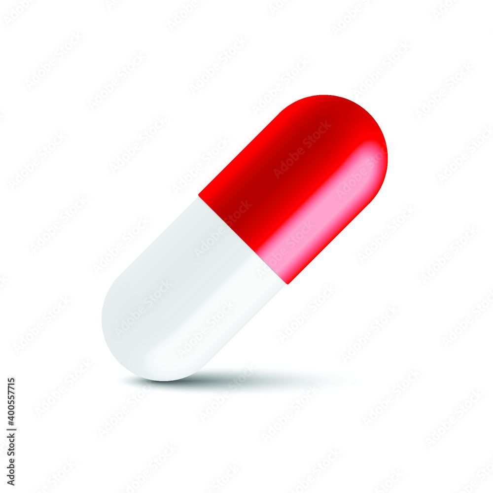 half red half white capsule isolated on white background. half red half white capsule isolated on white background.