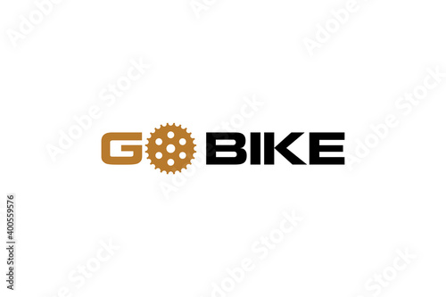 Sprocket gear logo icon, bike bicycle spare part shop identity. cogwheel engine.