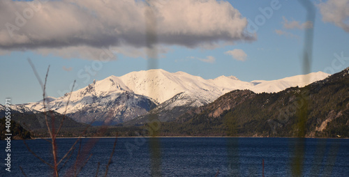 mountains with snow and lake Moreno lake near the city of bariloche