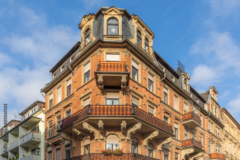 detail of old historic house facade in Wiesbaden