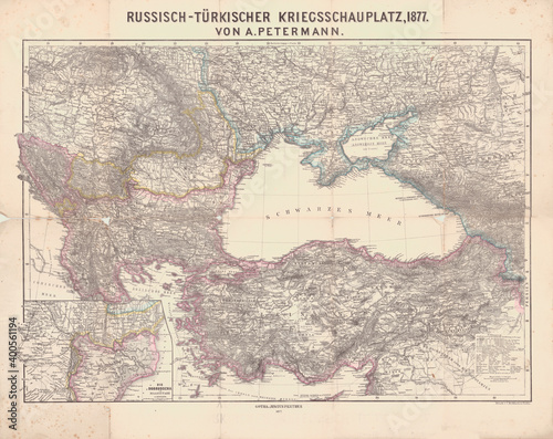 vintage map of Black Sea during the Russian-Turkish war of  1877