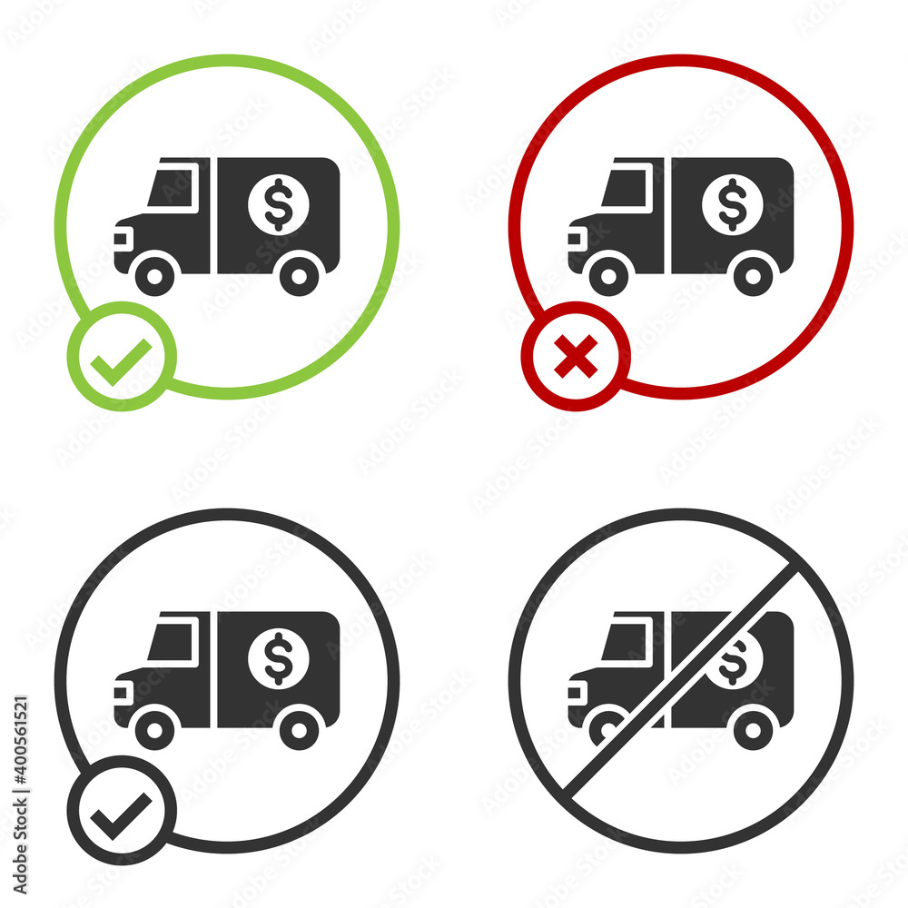 Black Armored truck icon isolated on white background. Circle button. Vector. Black Armored truck icon isolated on white background. Circle button. Vector.