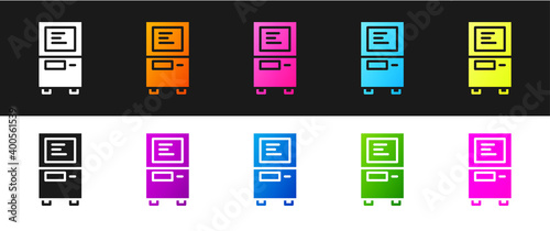 Set ATM - Automated teller machine icon isolated on black and white background. Vector.