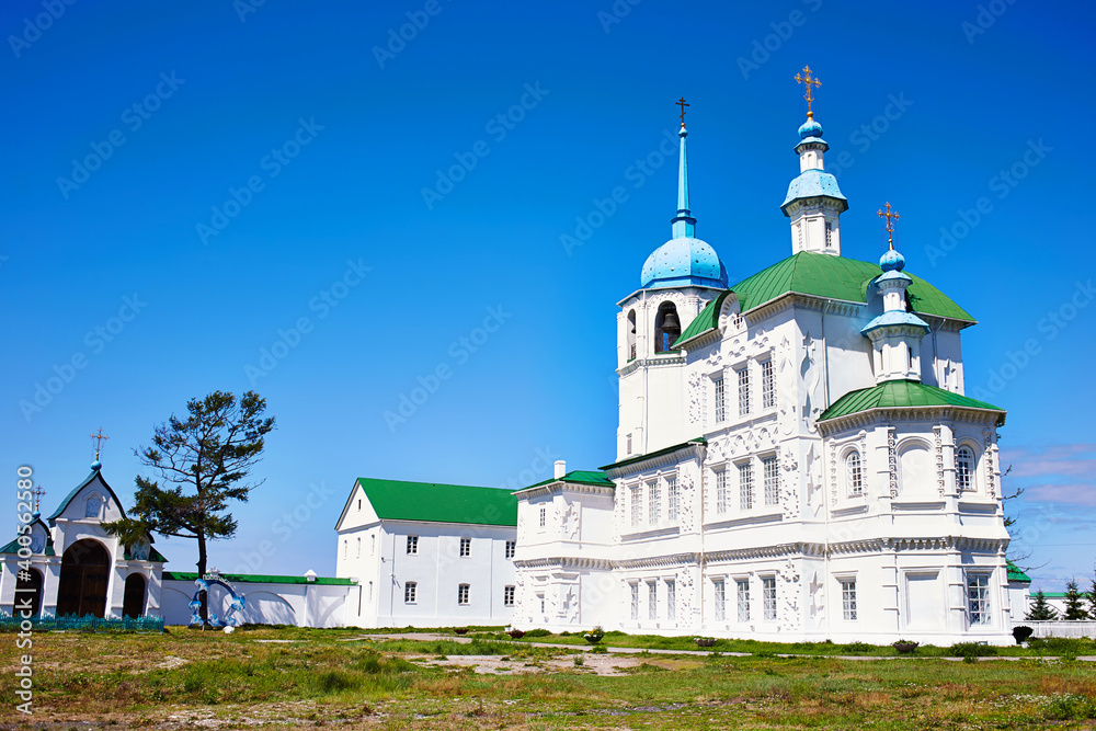 Monastery in the village of Posolsk on the shore of Lake Baikal in the Republic of Buryatia.