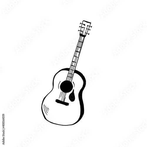 Guitar. Hand drawn sketch. Vector illustration, isolated on white.