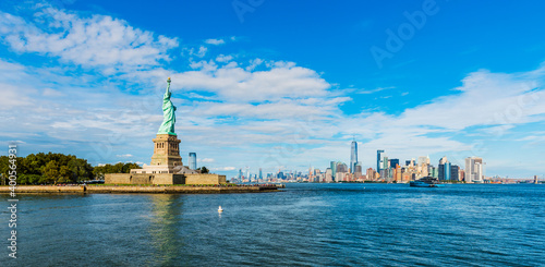 Statue of Liberty National Monument with Manhattan skyline  New York.