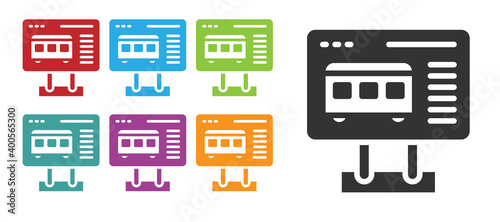 Black Ticket office to buy tickets for train or plane icon isolated on white background. Buying tickets. Ticket service. Set icons colorful. Vector.