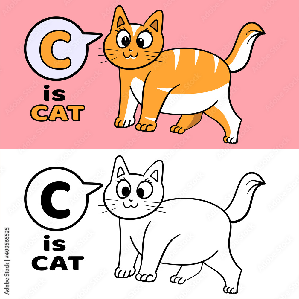 C is for cat,coloring page vector Stock Vector | Adobe Stock