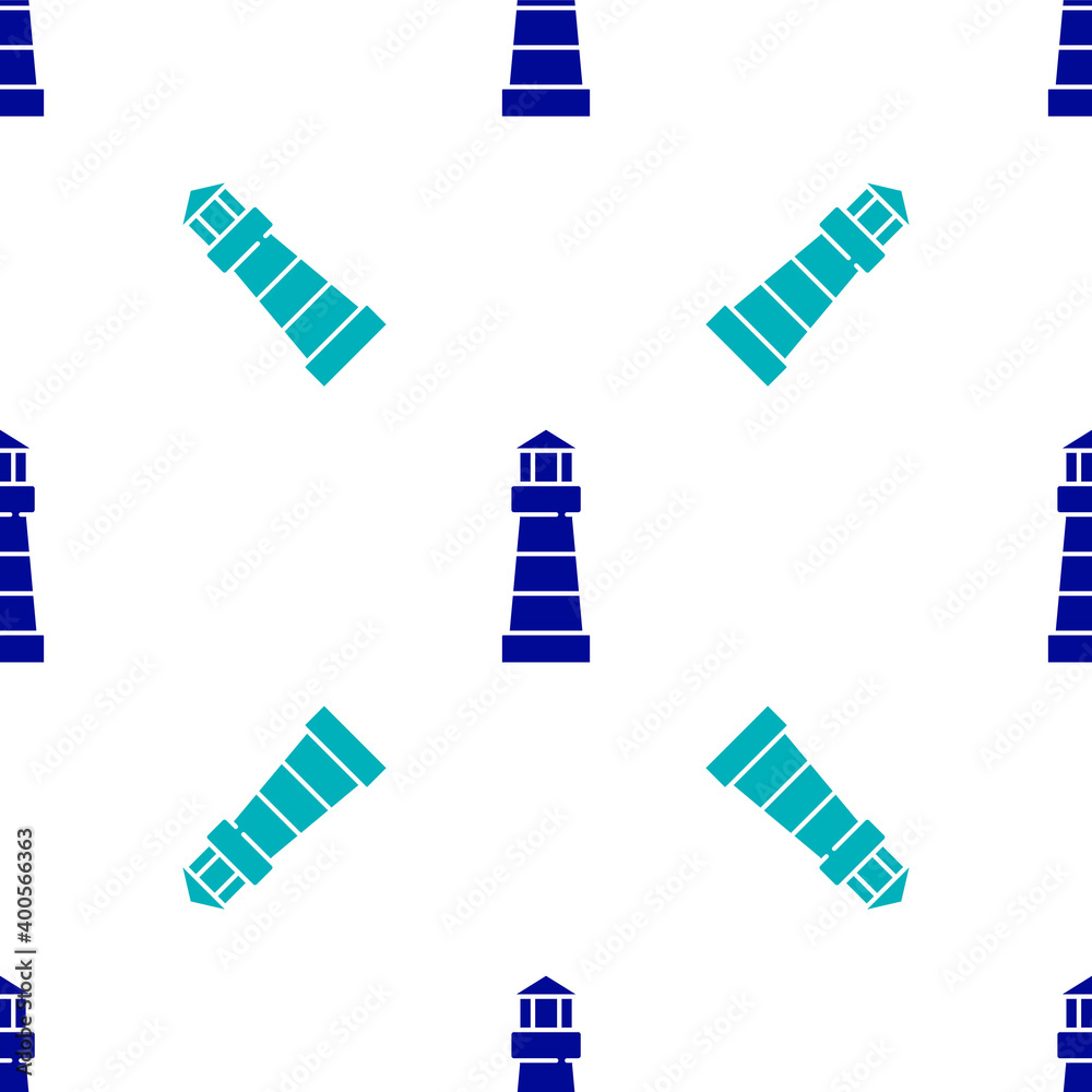 Blue Lighthouse icon isolated seamless pattern on white background. Vector. Blue Lighthouse icon isolated seamless pattern on white background. Vector.