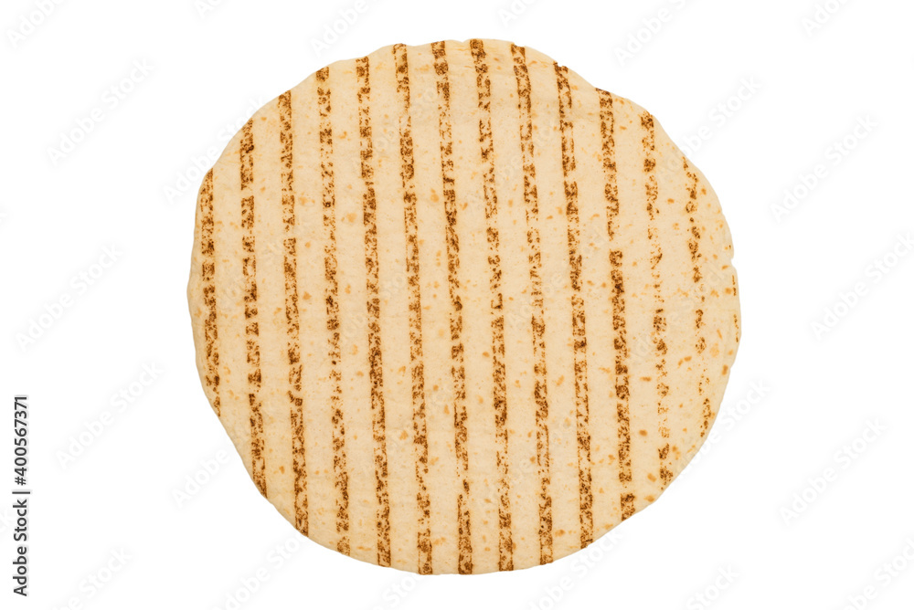 Grilled pitta bread isolated on white background.