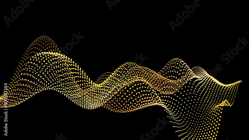 An abstract stream of golden radiance flying in outer space through galaxies and orbits. Star clusters networks.