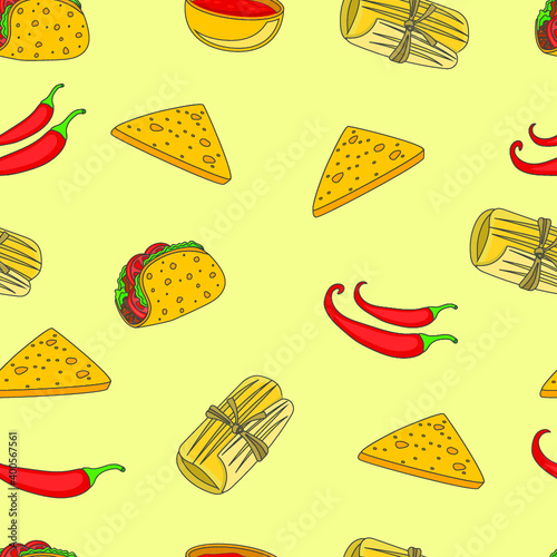 Mexican food seamless pattern background vector.