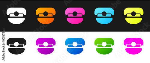 Set Captain hat icon isolated on black and white background. Vector.