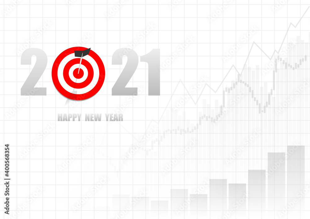 Vector : 2021 Happy new year with business graph and archery target Vector : 2021 Happy new year with business graph and archery target