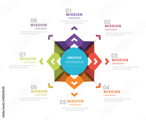 Circle Infographic thin line design and 8 options or steps. Infographics for business concept. Can be used for presentations banner, workflow layout, process diagram, flow chart.