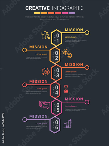 Infographic template with numbers six option can be used for workflow layout, diagram, number step up options.