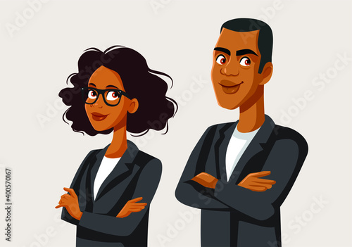 African Businessman and Businesswoman Standing with Arms Crossed