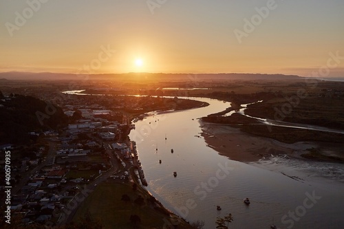 New Zealand landscape, Bay of Plenty, Whakatane in sunset