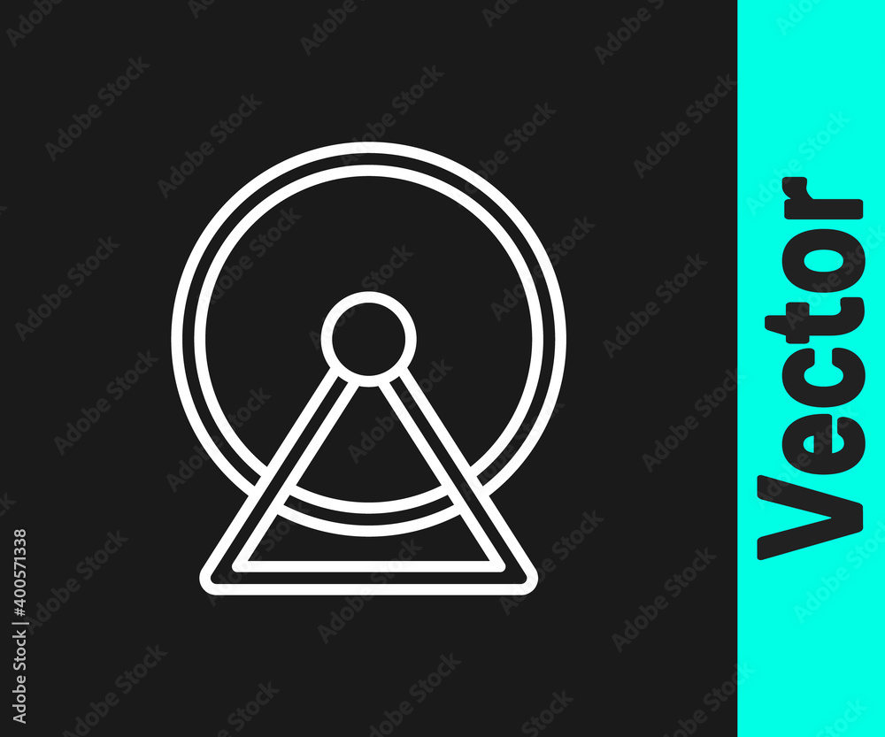 White line Hamster wheel icon isolated on black background. Wheel for rodents. Pet shop. Vector. White line Hamster wheel icon isolated on black background. Wheel for rodents. Pet shop. Vector.