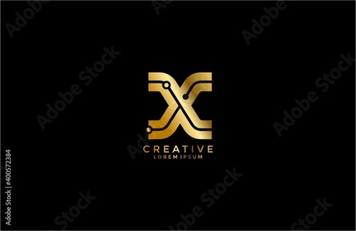 Initial Letter X Tech Style Golden Logo Design Template