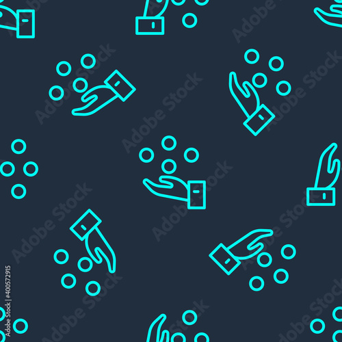 Green line Juggling ball icon isolated seamless pattern on blue background. Vector.