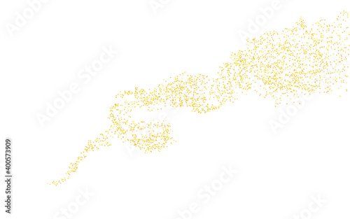 Wavy strip sprinkled with crumbs golden horizontal texture. Background Gold dust on a white background. Sand particles grain or sand. Vector backdrop golden path pieces grunge for design illustration