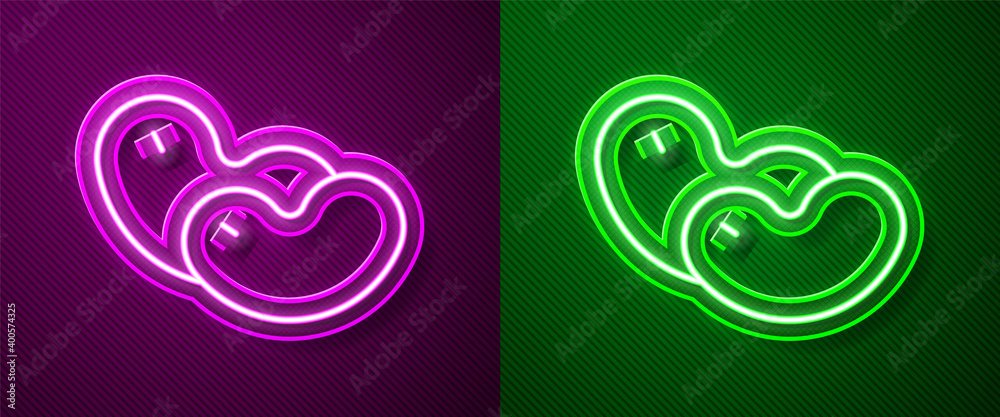 Glowing neon line Beans icon isolated on purple and green background. Vector. Glowing neon line Beans icon isolated on purple and green background. Vector.