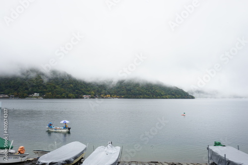 Misty landscape with Chuzenji Lake (Chuzenjiko) in Nikko, Tochigi prefecture, Japan - 中禅寺湖 霧 栃木県 日光市 photo