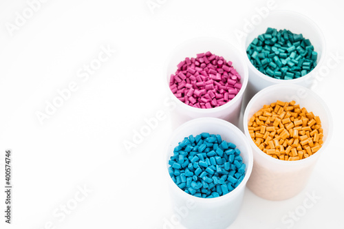 Plastic granules close up for holding Colorful Plastic granules with white background.