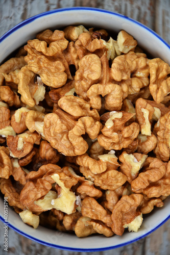 Walnut nuts clean fresh organic walnuts blue wooden background 4