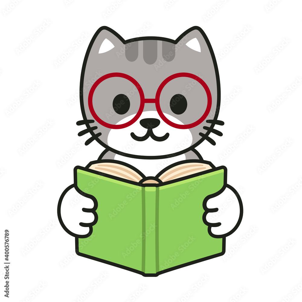 Cartoon cat reading a book Stock Vector | Adobe Stock