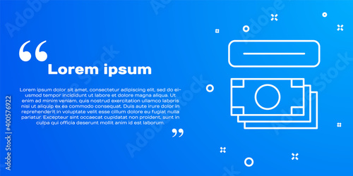 White line ATM - Automated teller machine and money icon isolated on blue background. Vector.